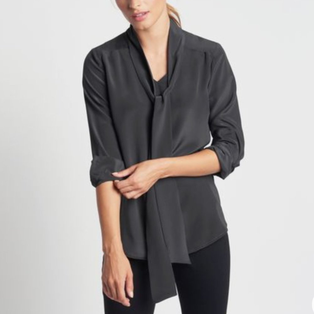 Of Mercer Chrystie Tie Neck Top in Black, Size M (NWT)